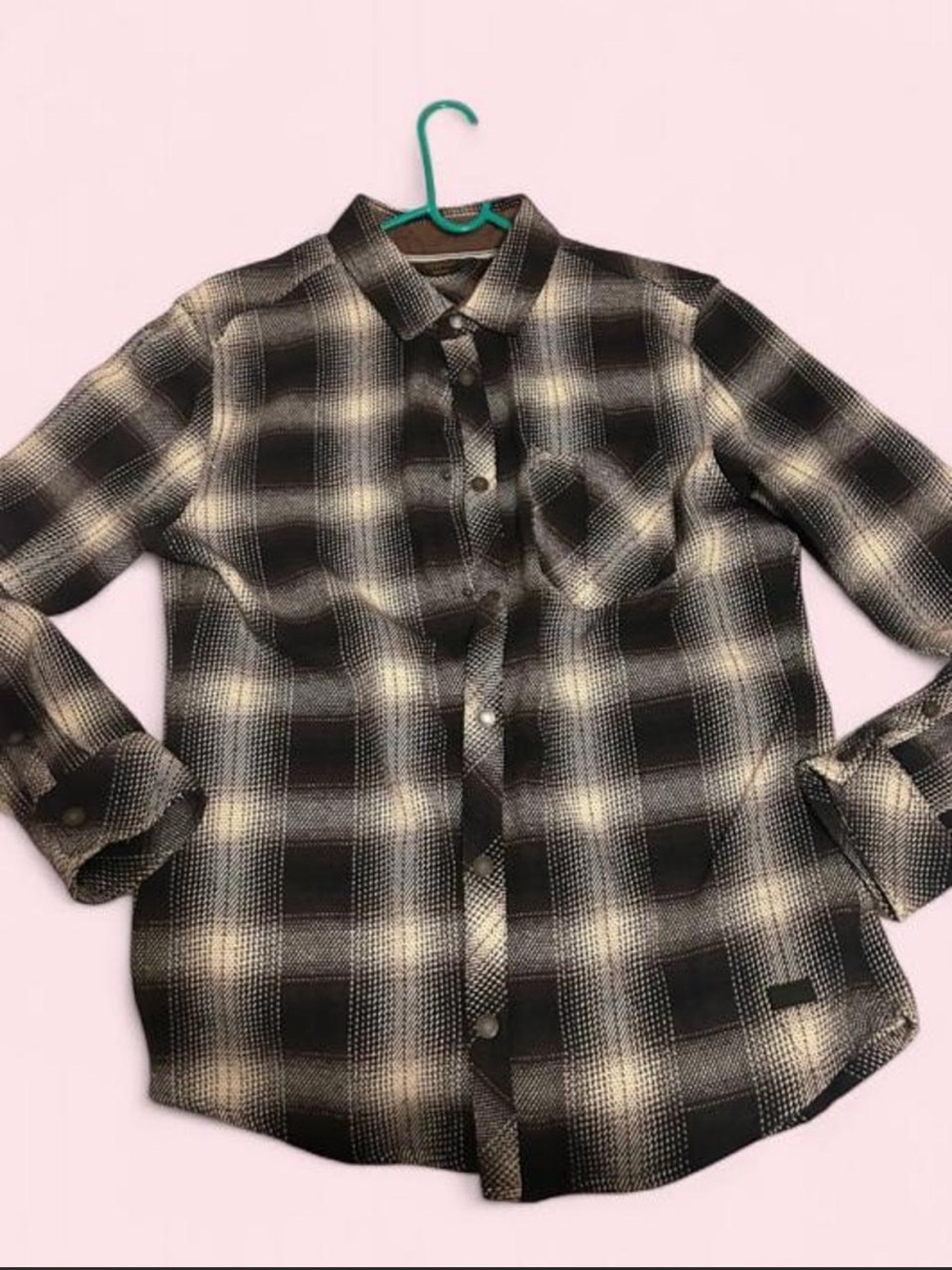 Men's Black and Cream Plaid Button-Down Shirt